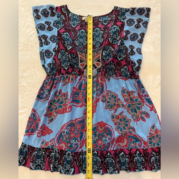 One World Blue & Pink Babydoll, Embroidered chest Top, Loose Boho Chic- size L - Picture 14 of 14